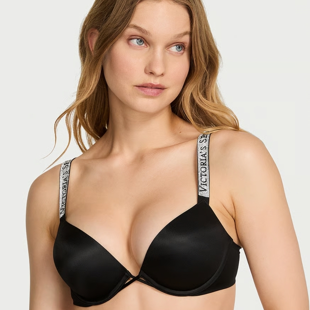 Victoria's Secret Bombshell Logo Shine Strap Add-2-Cups Push-Up Bra Sizs 36D